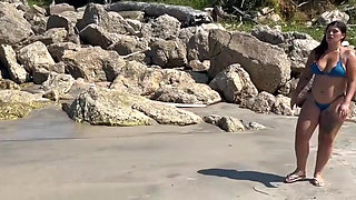 Hot Brunettes in Thong Bikini on the Trail of the Deserted Beach Delicious