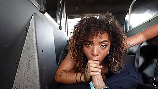 Curly-haired nympho Zerella Skies gets banged in the car