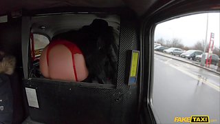 French MILF In Red Lingerie - Ania Kinski Deepthroating Long Dick in POV Reality Taxi Sex