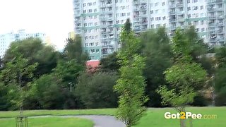 Blonde Sprays An Impressive Stream Outside