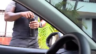 MILF with massive bum bounces on BBC in car -