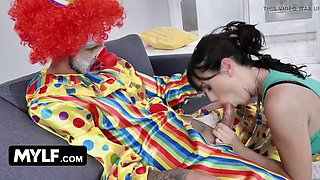 Mylf - Beautiful Milf Pissed Off By Clown She Hired For Being Late  Rides His Cock