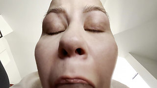 You Can Feel My Breath. Bald Girl Vilu Vidish Extremely Close Sucks Cockhead Dry Til Cum Hands Free