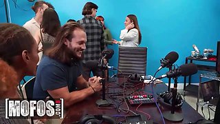 Mofos - Bree Brooks teases Johnny Love with her titties, turning a live podcast into a sultry fuckfest