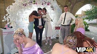 VIP4K. Hot bride is having a rough sex with a master of ceremonies, guests are shocked
