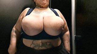 Showing off After Workout in the Gym Bathroom
