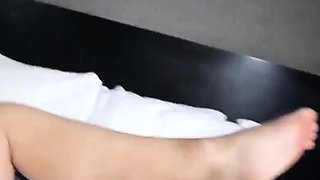 Beautiful babe rubs her twat and gets poked