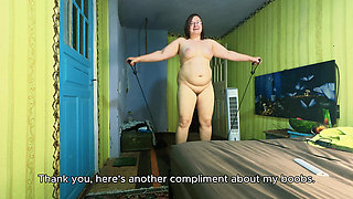 Naked Amateur Shaking on Vibration Plate Reading and Answering Comments Daily Series English Subs