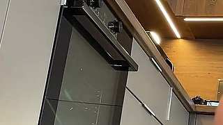 Amazingly Beautiful Hot and Horny Girl in Stockings in the Kitchen Flashes Her Tight Pussy and Ass