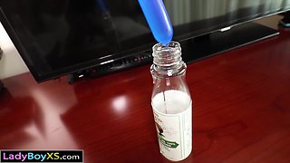 Curvy Asian tranny spreads big ass to get railed with BWC and toy