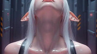 White haired elf in pink slime kisses and licks