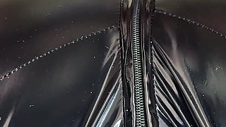 Female Domination of Cock with Feet From Mistress in Latex Suit