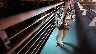 MILF Flashes her Big Tits and Pussy on the Street Bridge