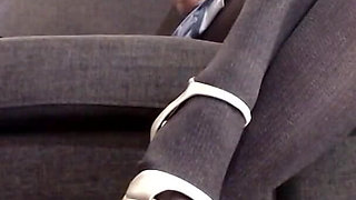 Pantyhose Crossed Legs White Stipper Heels Pumps