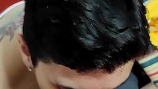 Quickie! Oral and jizz on her frankfurter! (and black denim)