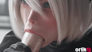 2b Nier Automata Blowjob & Town Cowgirl Fuck - Creamy Pussy & Creampie Ending 3D Animation