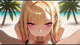 Marin having rought sex on a private beach