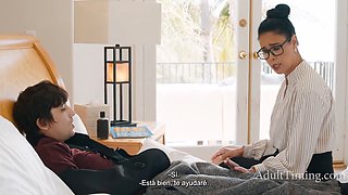 Teacher helps reluctant college girl Dana Vespoli with a hardcore extract while Ricky Spanish pulls out