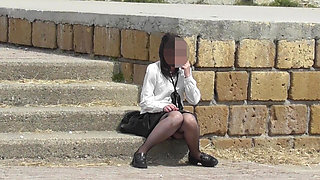 Stepsister Caught! Masturbating on Public Seaside Promenade - Strangers Watching!