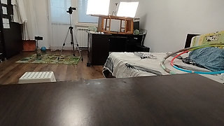 Sexy Wife Workout at Home Naked. Sexy Brunette Tries on Pantyhose