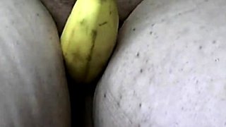 Arab BBW Plays with Banana on Webcam