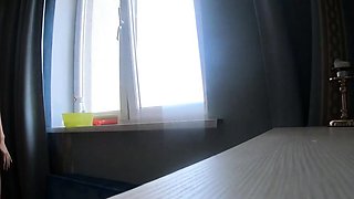 Naked Blonde Washes Windows in Public