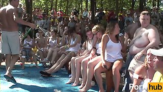 Real adventures sequence with big and small tits, mom dancing in a wet t-shirt at a nudist gathering