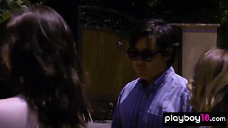 Naked cougar and teenagers waxing a Ferrari