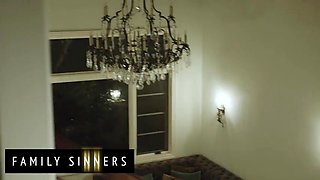 FAMILY SINNERS - Ash-blonde COUGAR Spurts Her Towel For Her Son-in-law-In-Law And Deep throats His Pulsing Sausage