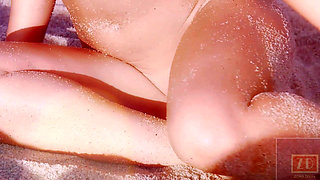 Hot Blonde Henessy Bikini Striptease on the Beach