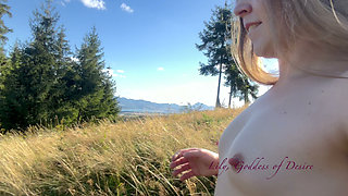 Walking in the Mountains Without T-shirt and Bra