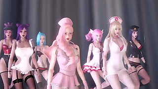 K-Pop Dance Extravaganza: Ahri, Akali, Kai'sa, Lux, Jinx, Caitlyn. 3D