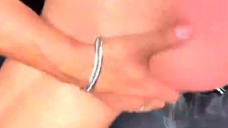 Hottest bang-out in car with big lollipop destroying